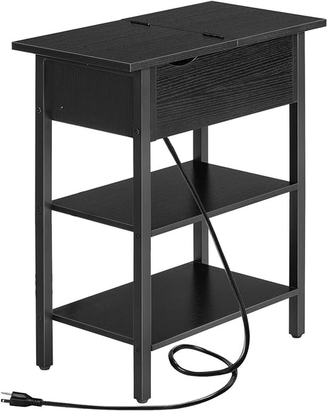 End Table with Charging Station, Narrow Side Table, Flip Top Nightstand with USB Ports