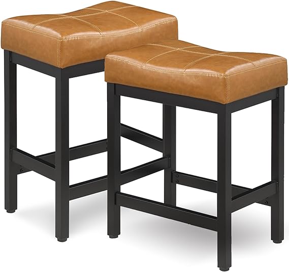 Bar Stools Set of 2, Counter Height Stools 24 Inch Saddle Stools