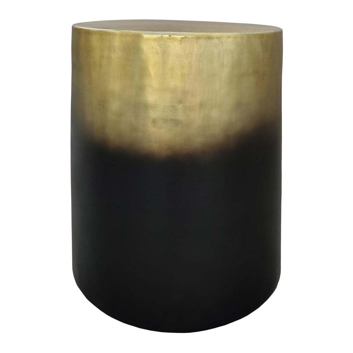 Dyan Side Table, 16.5 Inch Round Drum Shape, Black, Gold Antique Brass Ombre