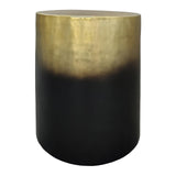 Dyan Side Table, 16.5 Inch Round Drum Shape, Black, Gold Antique Brass Ombre