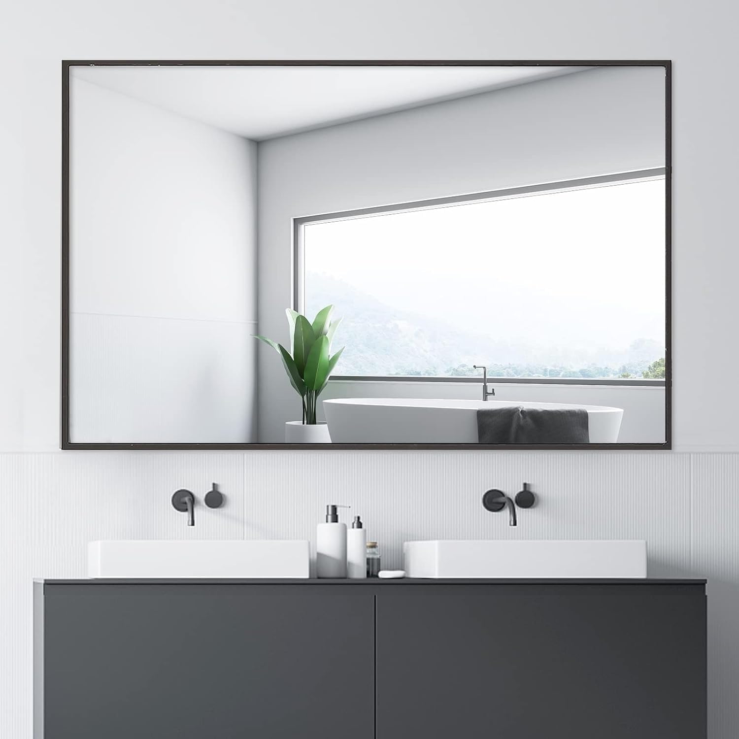 Large Mirror 32x48 Inch, Rectangle Bathroom Mirror, Black Metal Framed Mirror for Wall