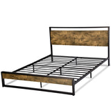 Full Bed Frame with Wood Headboard,Rustic Platform Bed with Heavy Duty Metal
