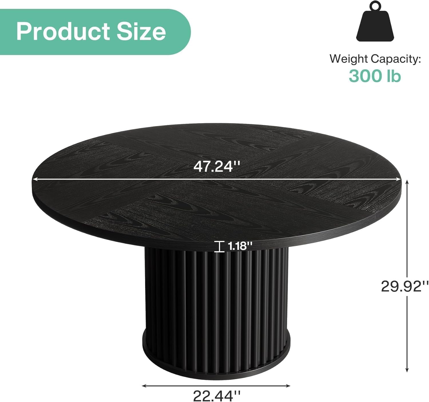 47-Inch Black Round Dining Table for 4-6 People