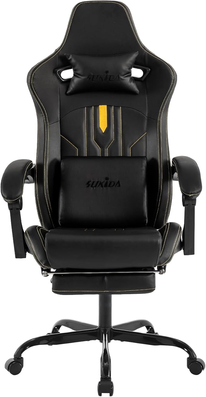 Gaming Chair with Footrest Ergonomic Computer Chair Massage Lumbar Cushion