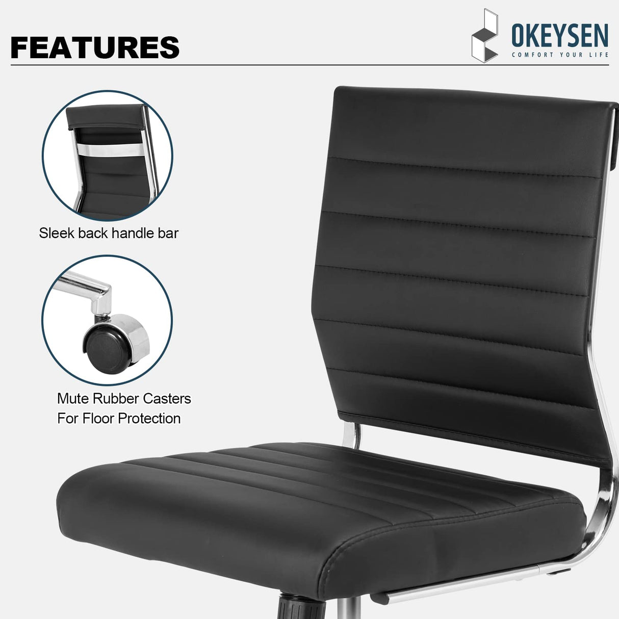 Armless Office Desk Chair, Mid Back Ergonomic Swivel Conference Room Chair