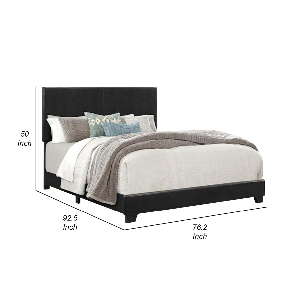 Benjara Shirin California King Bed, Wood, Nailheads, Upholstered Headboard, Black