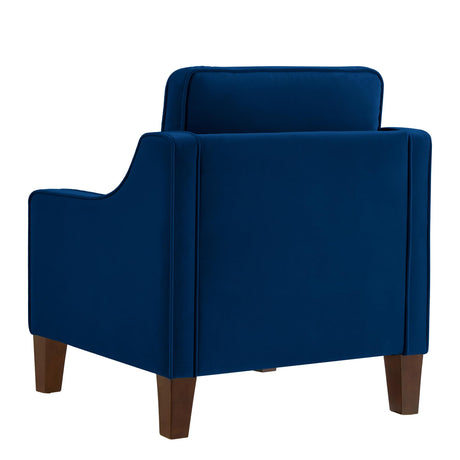 Setawix Velvet Upholstered Accent Chair with Arms,Mid Century Modern Arm Chairs for Bedroom,Office,Armed Living Room Side Chairs,Swoop Arm Single Sofa Chair with Solid Wood Legs (Navy Blue)