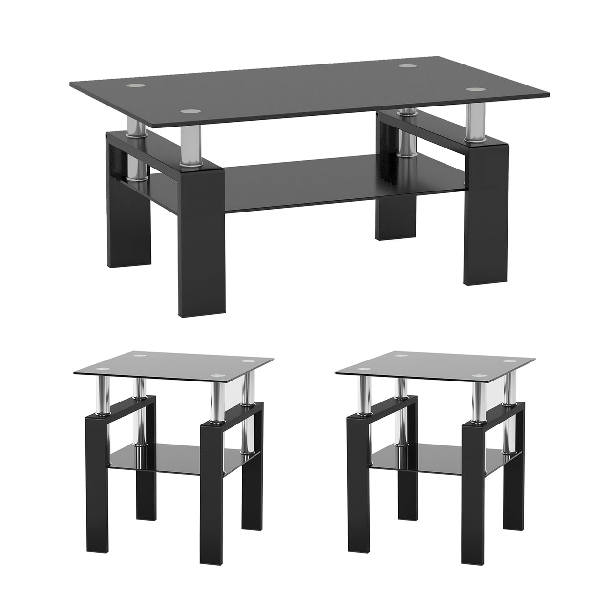 Modern Tempered Glass Coffee Table Set - 1/2/3 Piece Living Room Table Set - Sleek Design