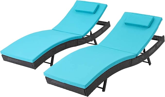 Outdoor Lounge Chair, Patio Wicker Adjustable Backrest Double Chaise Lounge