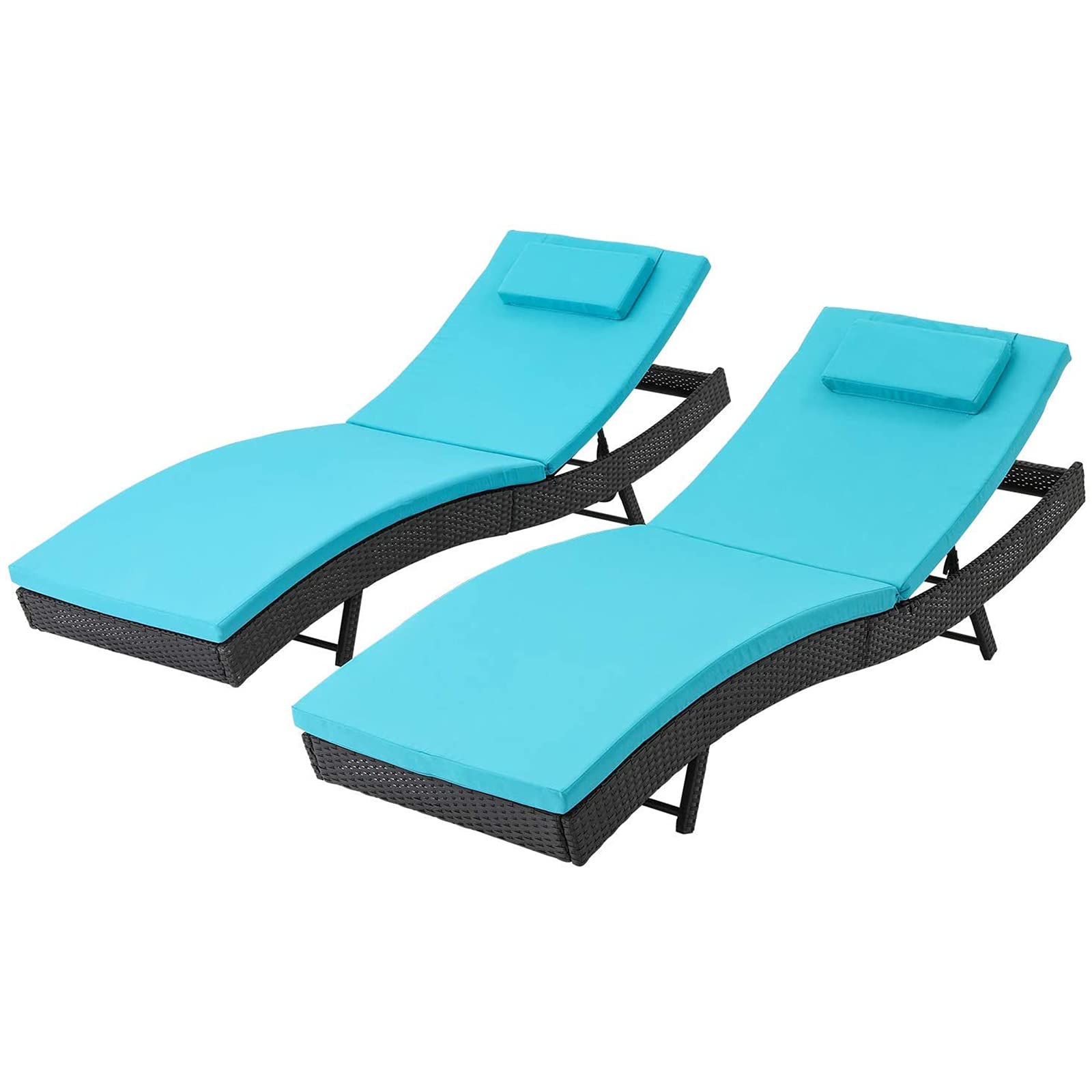 Outdoor Lounge Chair, Patio Wicker Adjustable Backrest Double Chaise Lounge
