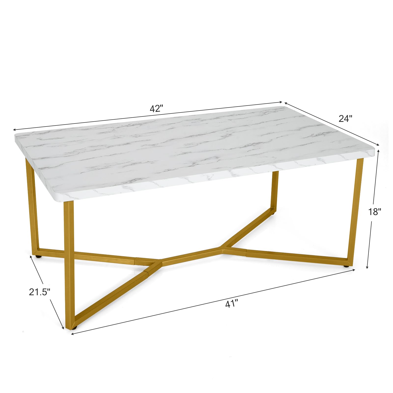 Modern Coffee Table, Accent Center Table with Faux Marble Tabletop