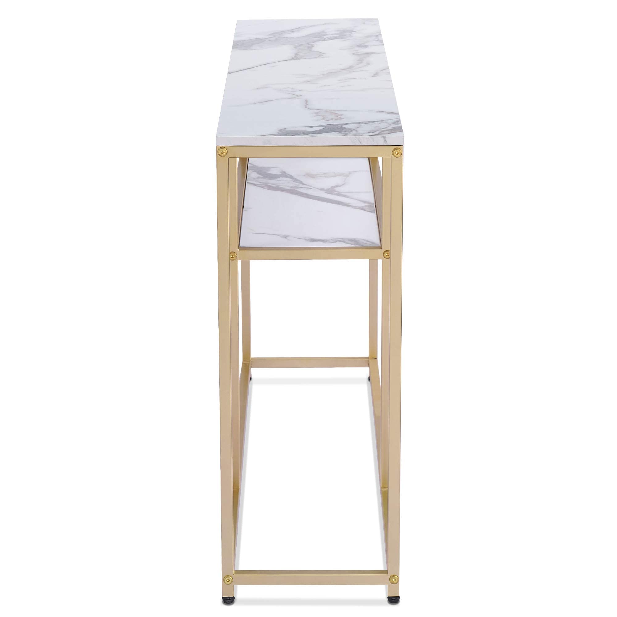 Narrow Console Table, White Marble Sofa Table Small TV Entryway Table with Storage Shelf