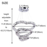 Modern 3 Ring Crystal Heart Chandelier Light Fixture LED Pendant Lighting Stainless Steel