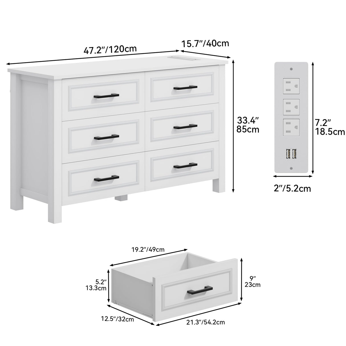 6-Drawer Dresser with Built-in Power Outlet, Wood Dresser TV Stand