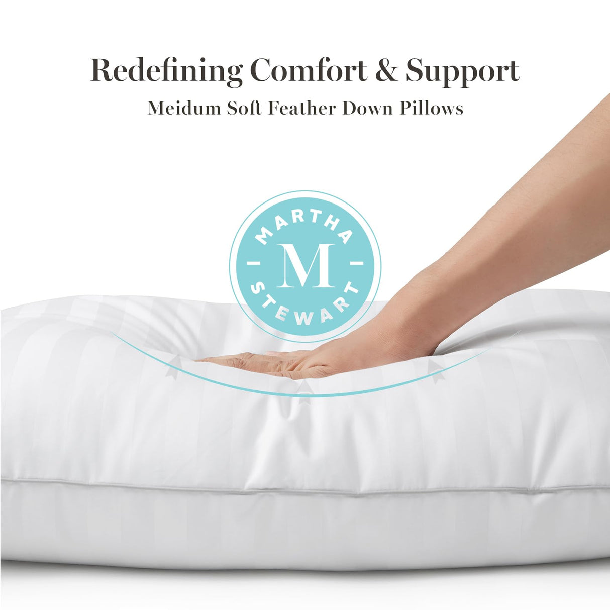 Hotel Collection Meidum Soft Feather Down Pillows 100% Cotton 500 Thread