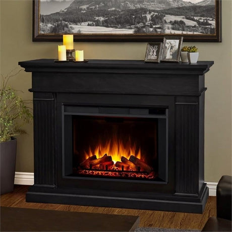 Contemporary 55.5" Wooden Surround Heater Electric Solid Wood Fireplace