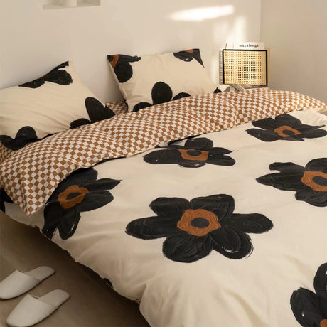 Black Floral Comforter Sets Twin Women Girls White and Black Botanical Bedding Sets