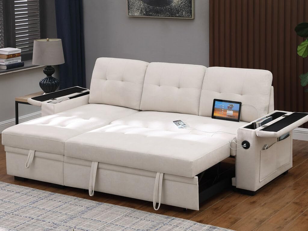 Modern Reversible Sleeper Sectional Sofa L-Shaped Pull Out Sleep Sofabed