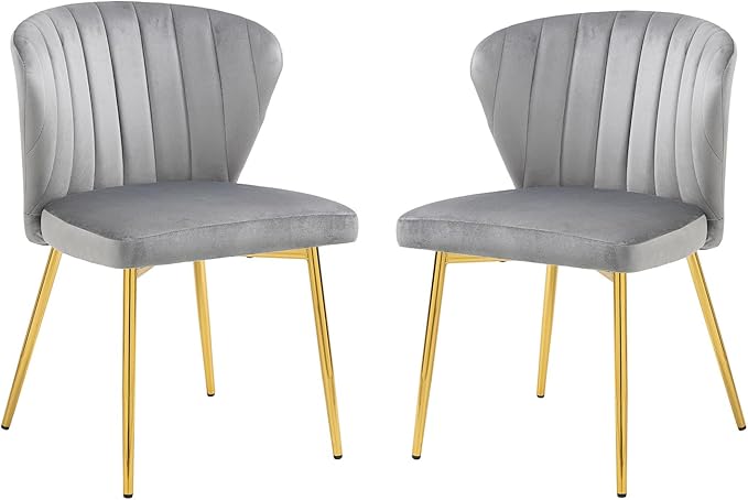 Velvet Dining Chairs Set of 2, Modern Upholstered Vanity Chairs with Golden Metal