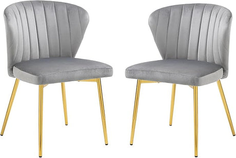 Velvet Dining Chairs Set of 2, Modern Upholstered Vanity Chairs with Golden Metal