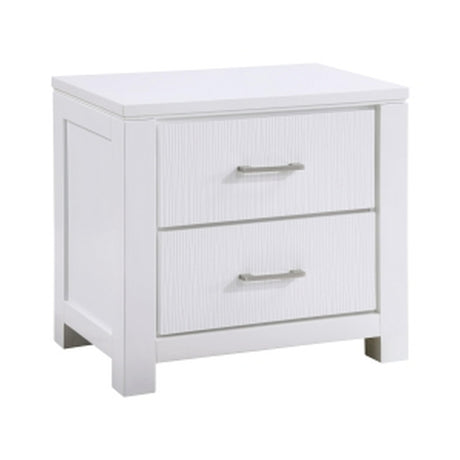 Roni 26 Inch Nightstand, 2 Drawers, Embossed Design, Solid Wood,