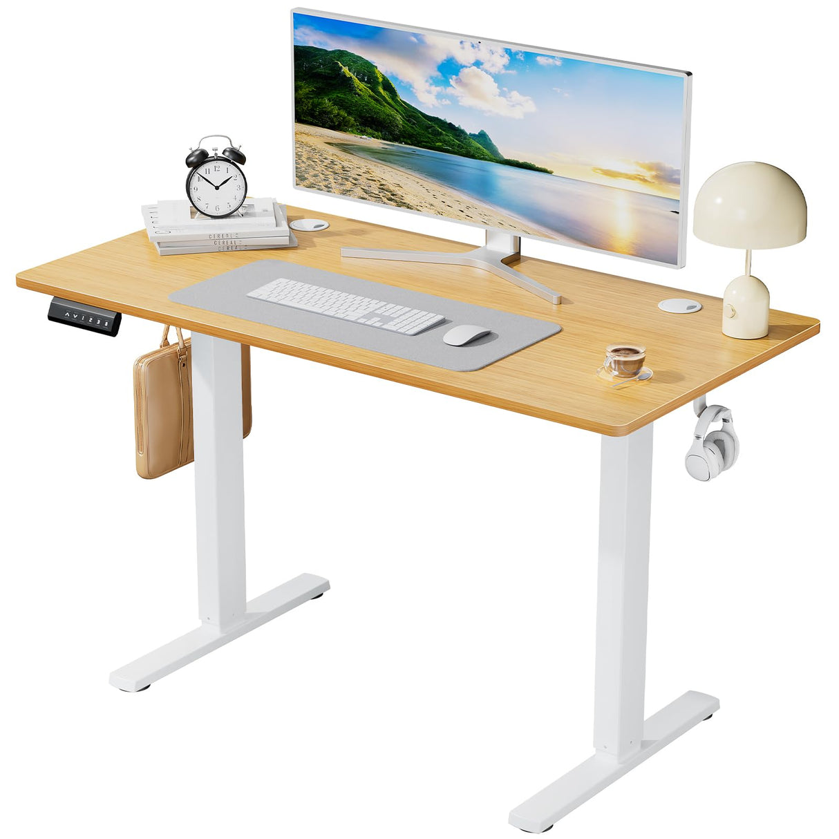 SMUG Standing Desk, 48x24 Inch Ergonomic Adjustable Height Electric Sit Stand Up Down Computer Table with Whole-Piece Desktop Board, Computer Workstation for Home Office, Natural(2 Packages)