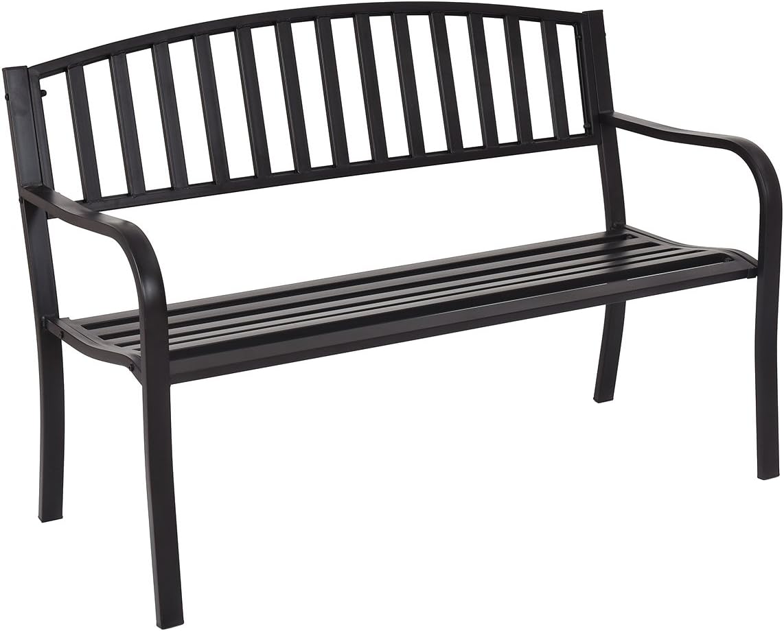 Outdoor Bench, 50” Patio Garden Bench with Steel Frame