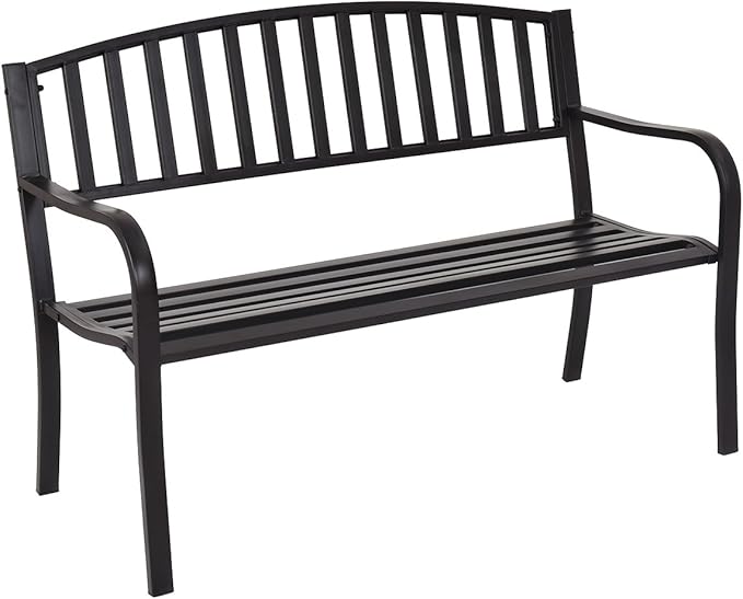 Outdoor Bench, 50” Patio Garden Bench with Steel Frame