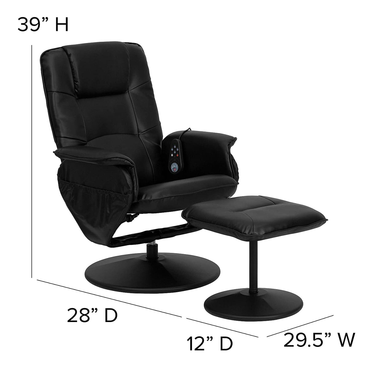 Cason Massaging Adjustable Recliner with Deep Side Pockets and Ottoman with Wrapped