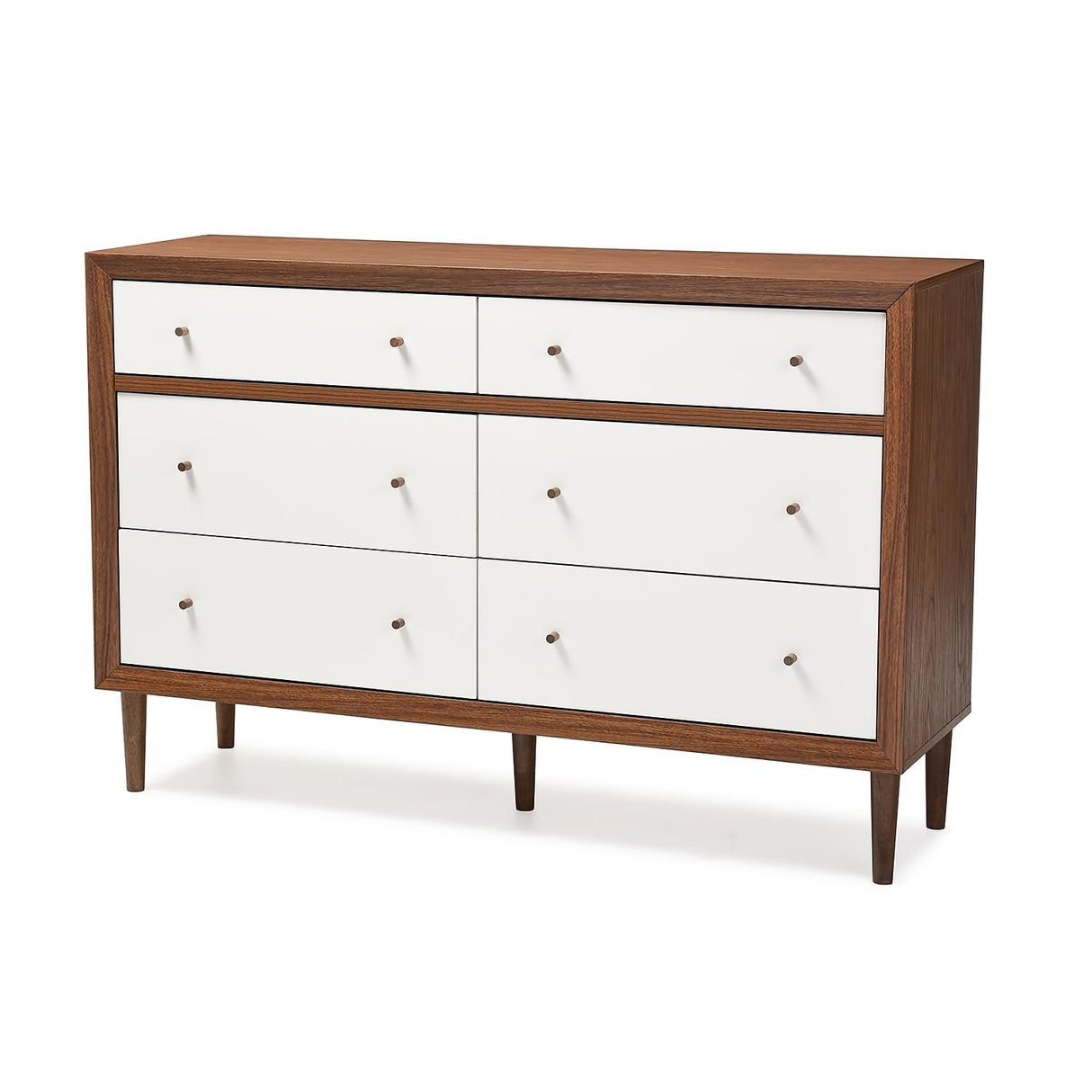 Harlow 35.69-inch High 6-Drawer Dresser, Walnut Brown and White (121-6781-HiT)