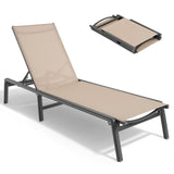 ONBRILL Aluminum Chaise Lounge Chair Outdoor, Foldable & Assembly Free Outdoor Lounge Chair with 5 Position Adjustable Backrest, Patio Pool Lounge Chairs for Outside Poolside Beach Lawn, 1PC, Khaki