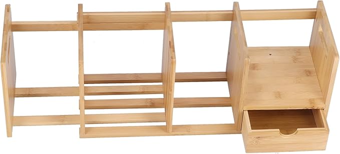 Bamboo Bookshelf, Adjustable Desktop Organizer Lightweight Stable for Home for