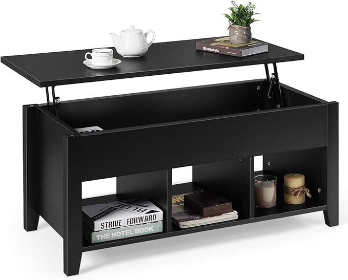 Lift Top Coffee Table, with Hidden Storage Compartment and Shelf