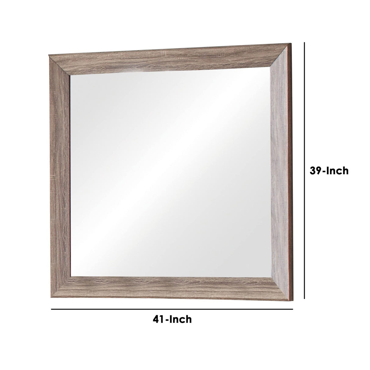 Mirror with Rectangle Wooden Frame and Washed Look, Brown