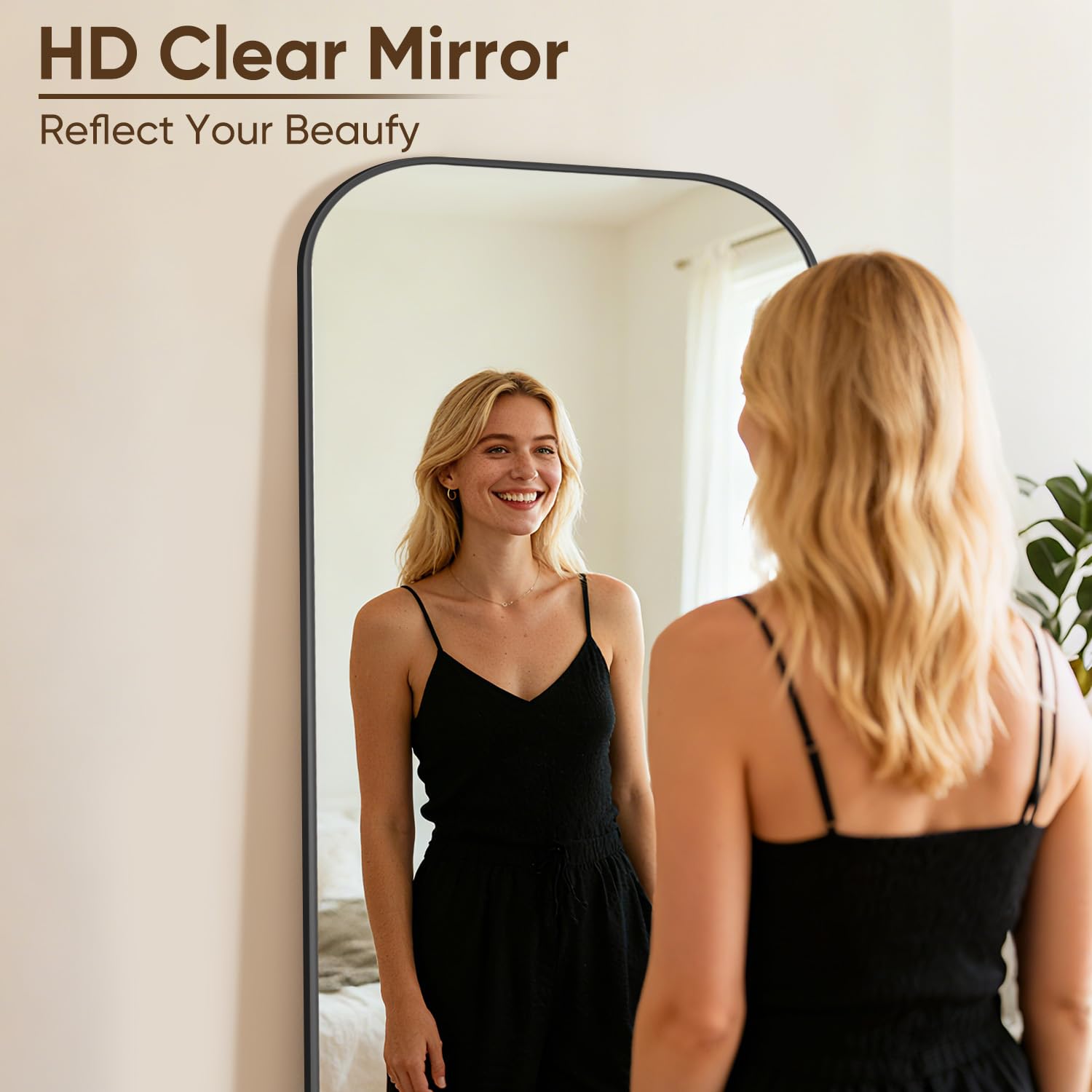 Full Length Floor Mirror with Stand 71"x28" - Rounded Top Aluminum Frame