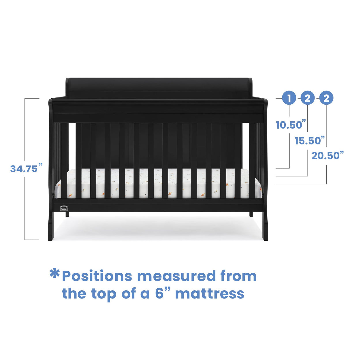 Simmons Kids Carter 6-in-1 Convertible Crib - Greenguard Gold Certified, Black Ebony