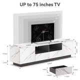 71" TV Stand for 55/65/70/75 inch TV, White Marble High Gloss Modern LED Entertainmen