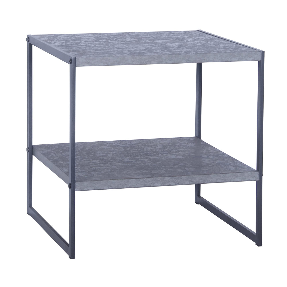 Jamestown Square Side End Table with Storage Shelf Rustic Slate Concrete and Black Metal