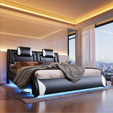 LED Full Size Bed Frame with Faux Leather Headboard