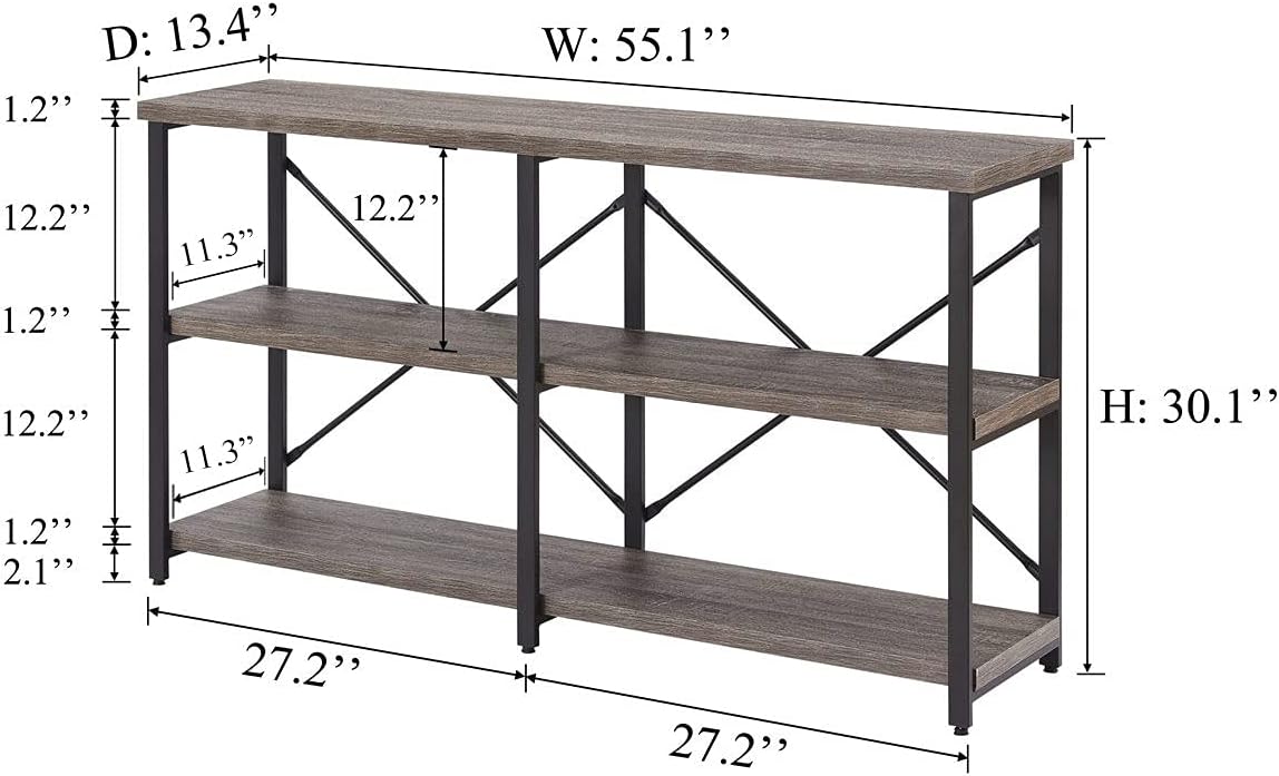 Rustic Console Table Behind Sofa, Industrial Entryway Table with Storage Shelves