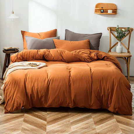 Duvet Cover Set Queen Size Burnt Orange Duvet Cover 3 Pcs Soft Microfiber Fall