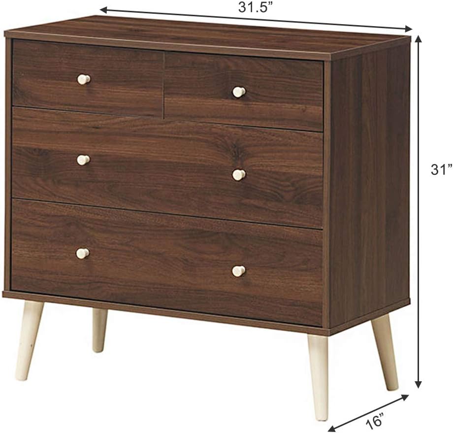 4-Drawer Dresser, Free-Standing Chest Wood Legs and Sliding Rail, Storage Dresser Chest for Bedroom, Living Room, Hallway Storage Cabinet Organizer Wooden Chest (Coffee)