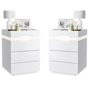 Nightstand with LED Light and Charging Station, Endtable with 3 Drawers