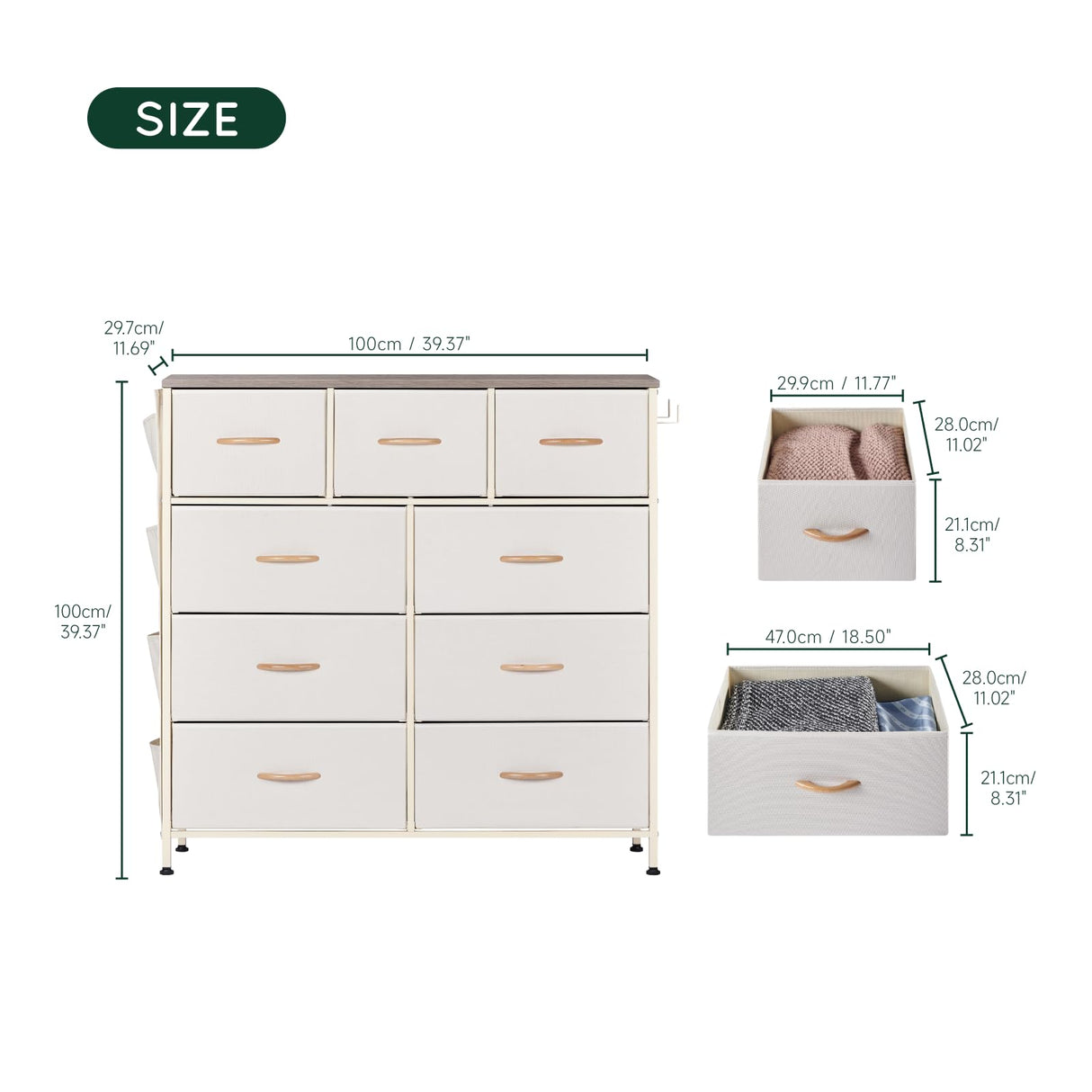 Dresser for Bedroom with 9 Drawers, Fabric Dresser Organizer Units