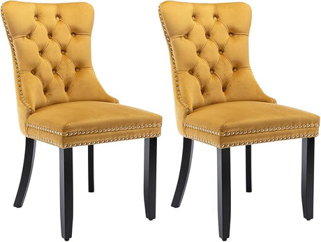 Eifizek Velvet Dining Chairs Set of 2, Tufted Dining Room Chairs with Nailhead Ring Pull Trim