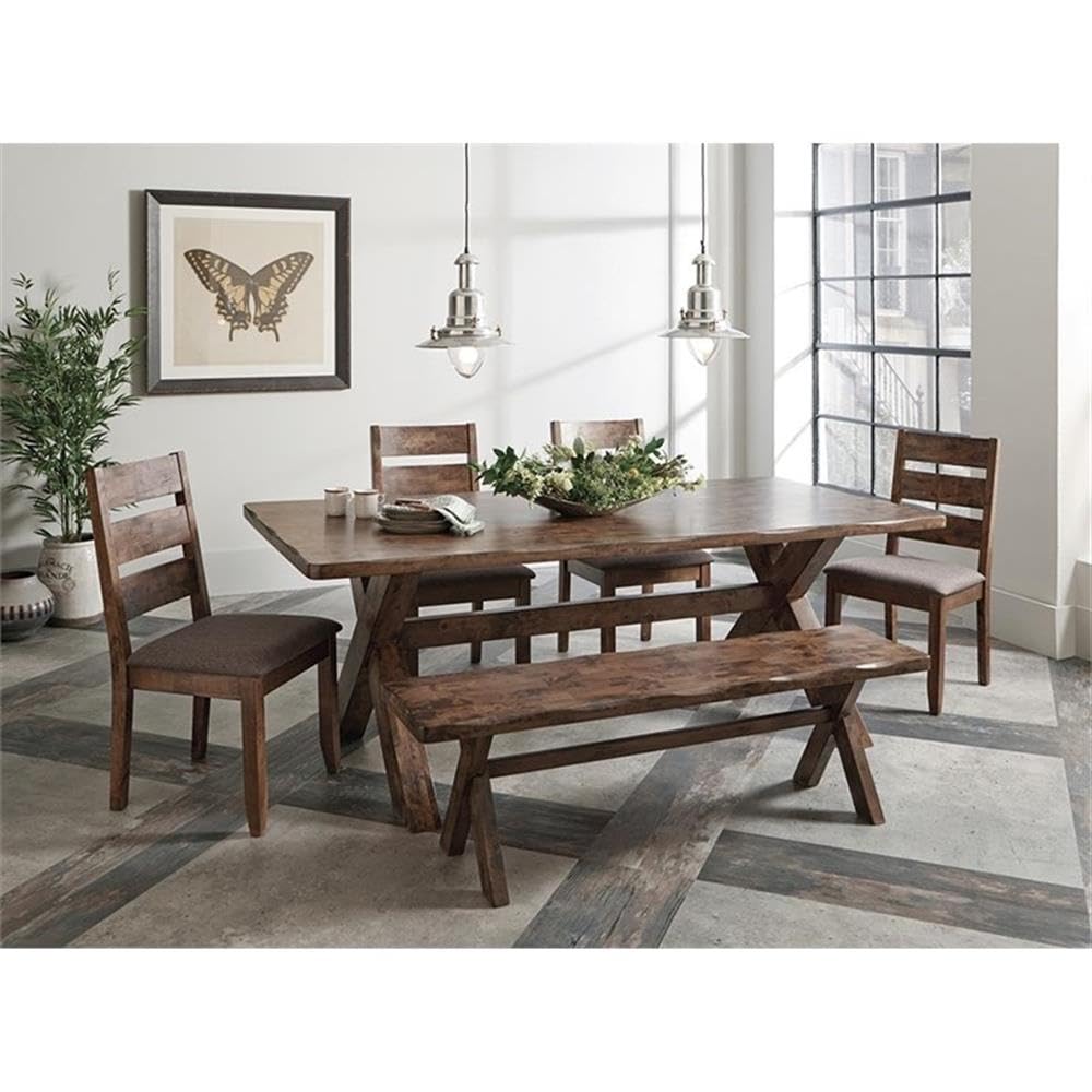 Alston 6-Piece Dining Set with Trestle Table, Knotty Nutmeg & Grey