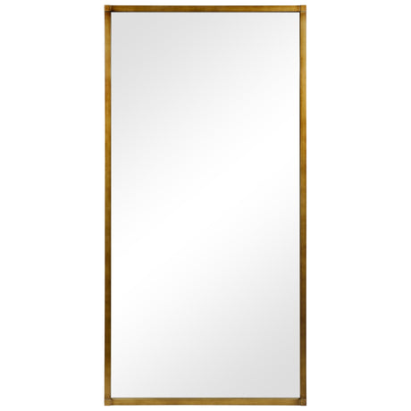 Brushed Gold Metal Framed Rectangular Wall Mirror, Ready to Hang, Living Room