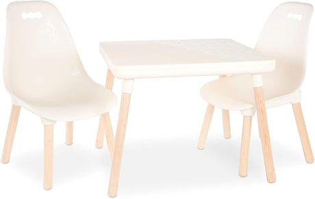 Table and Chair Set- Furniture For Toddlers- 1 Craft Table & 2 Chairs- Natural Wooden Legs