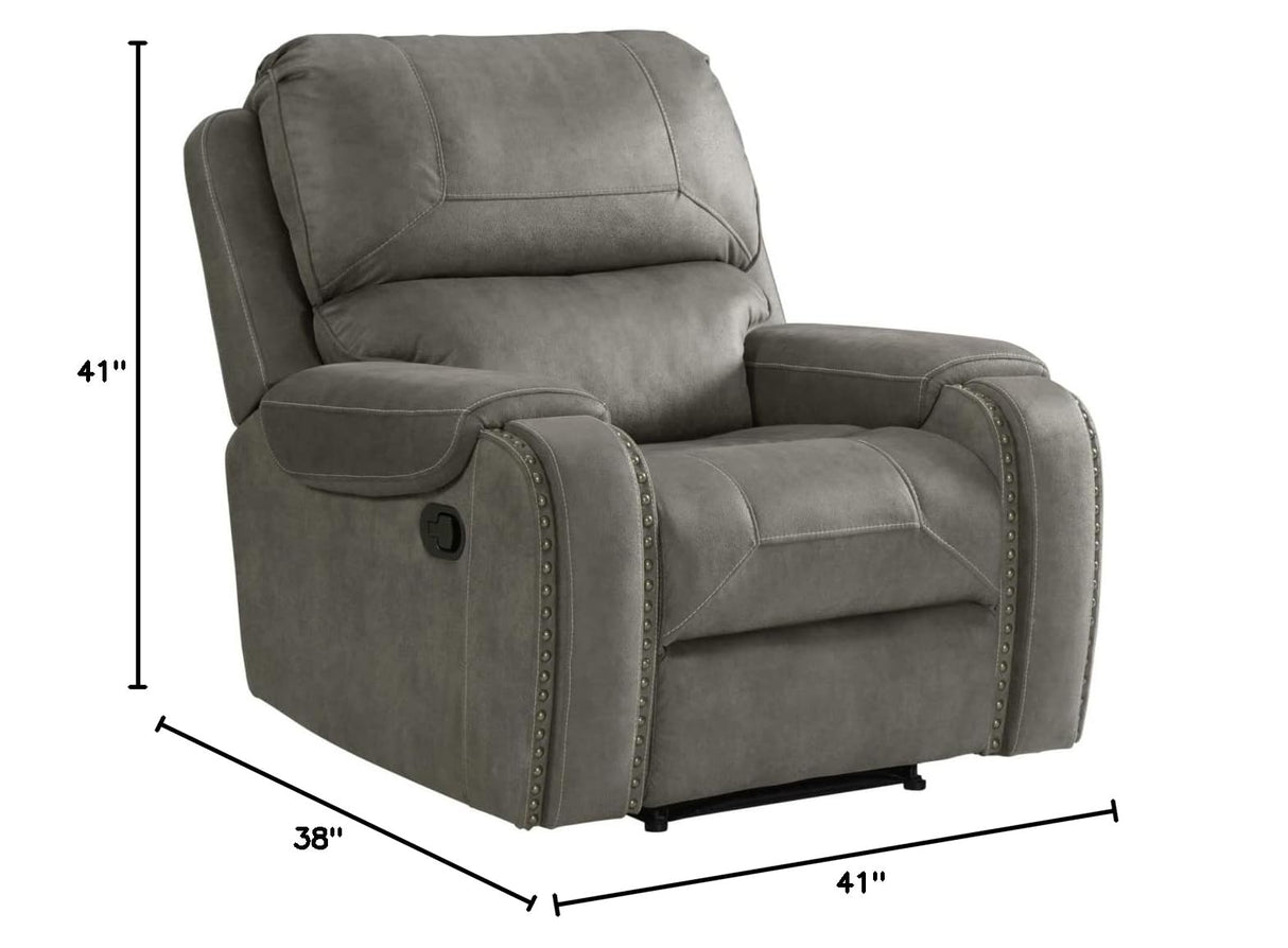 ding Calvin 41" Wide Reclining Chair | Easy to Clean Gray Upholstery Accent Armchair, Living Room Loung Chaise, Grey