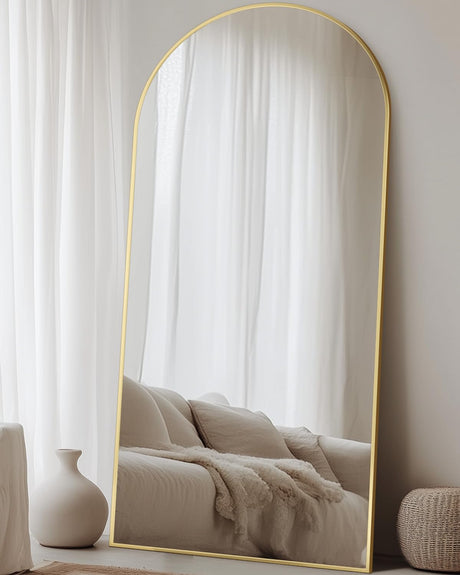 Length Mirror,76"x34" Arched Full Body Mirror,Floor Mirror with Stand,Body Mirror Standing Hanging Leaning Against Wall,Aluminum Frame Large Mirror for Bedroom Cloakroom,Living Room,Gold